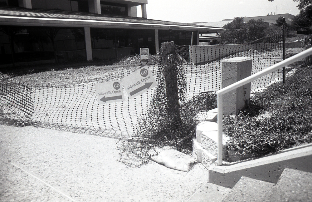 picture of orange fence through blue filter